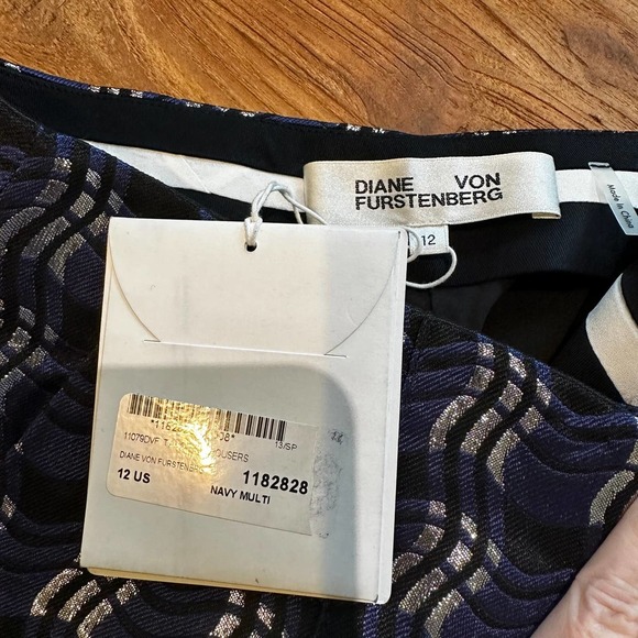 Diane Von Furstenberg Womens Navy Metallic Silver Trousers Academia Menswear NWT - Picture 6 of 10